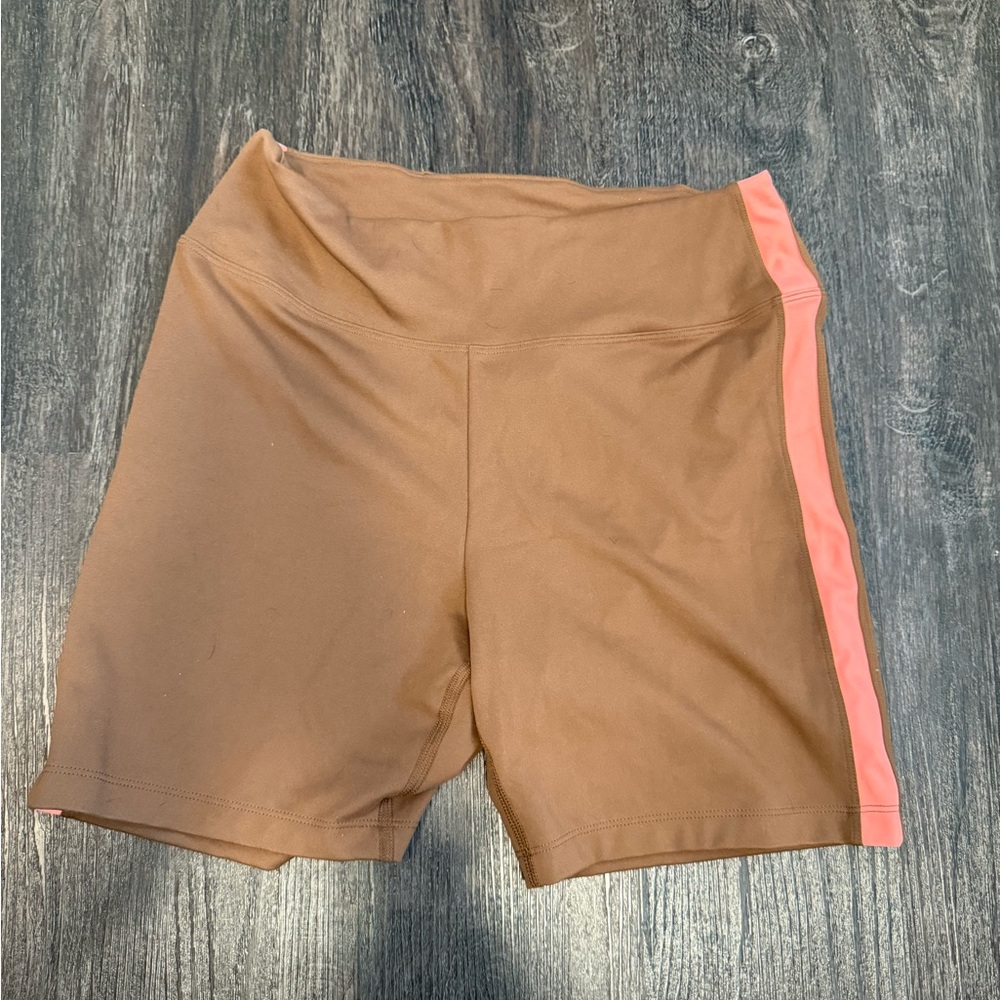 PINK Victoria's Secret Brown Athletic Shorts with Pink Stripe